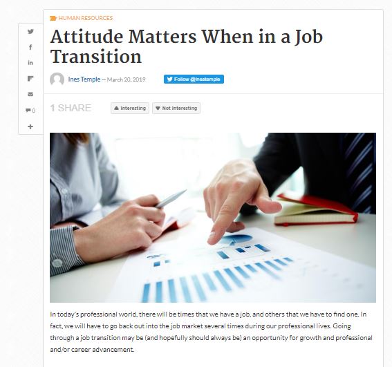 Business 2 community - March 20, 2019 - Ines Temple - English Mention - Attitude Matters when in a jobe transition